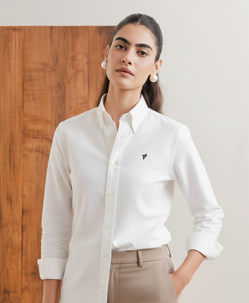White Oxford Shirt - Navy (Women)