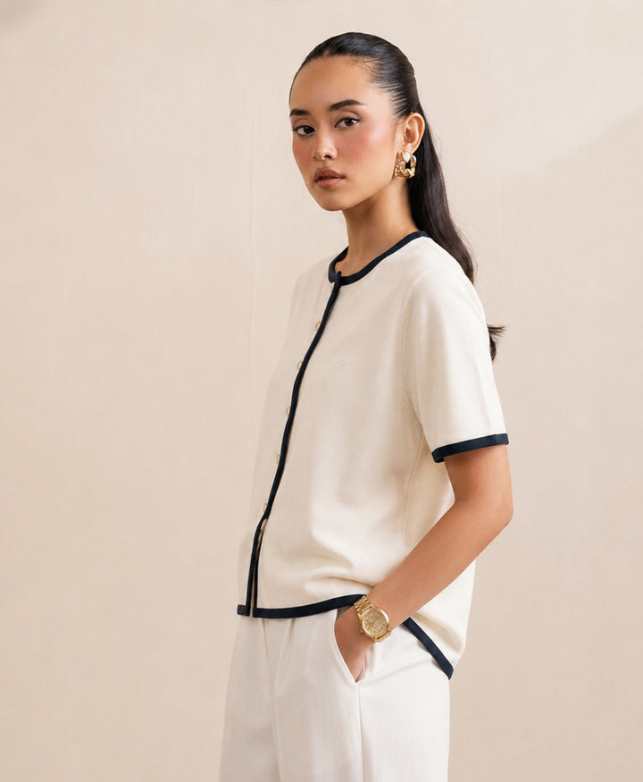Ivory Contrast Cardigan (Women)