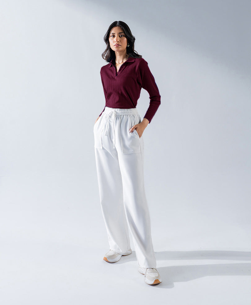 Wine Drop Needle Full Sleeves POLO (Women)