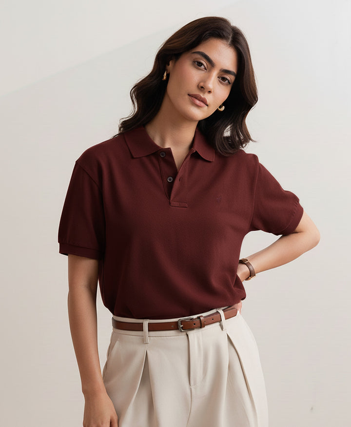 Port Maroon Relaxed Fit Polo (Women)