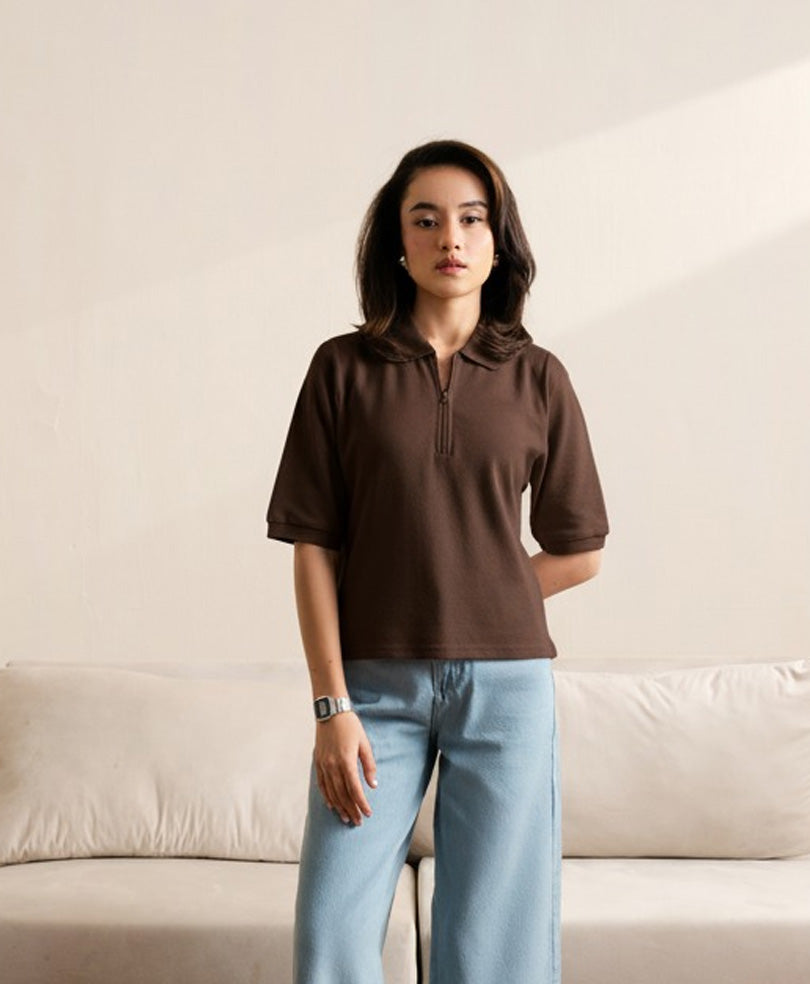 Chocolate Brown Knitted Zip POLO (Women)