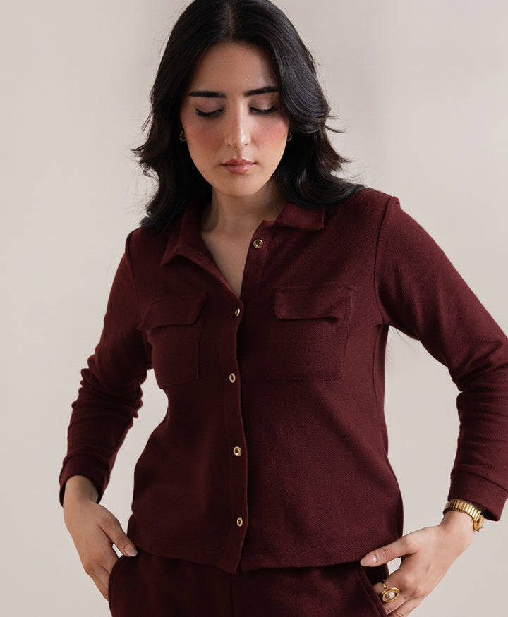Maroon Fine Waffle knit Shirt (Women)