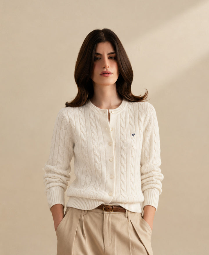 White Cable Knit Cardigan (Women)
