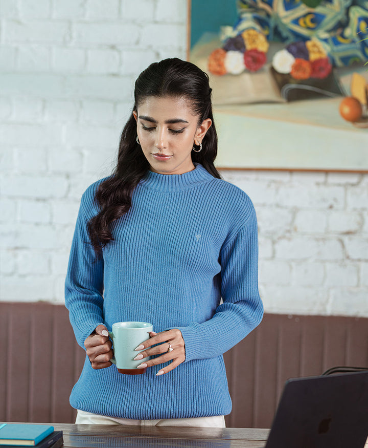 Sky Blue Mock Neck Sweater (Women)