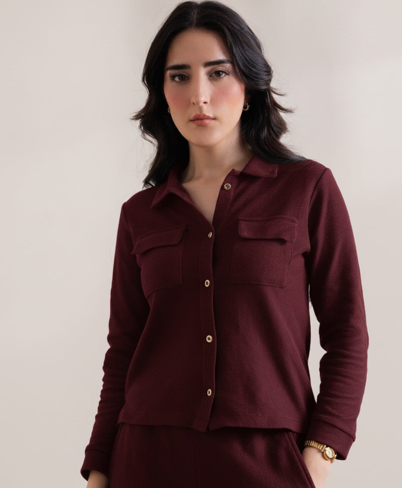 Maroon Fine Waffle knit Shirt (Women)