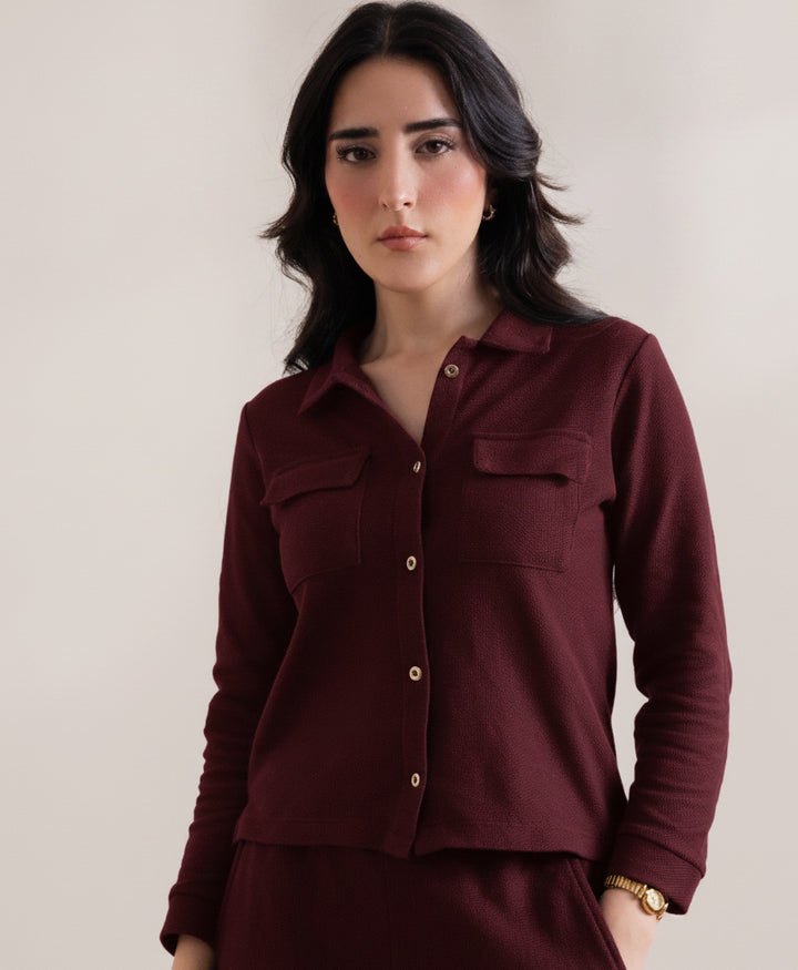 Maroon Fine Waffle knit Shirt (Women)