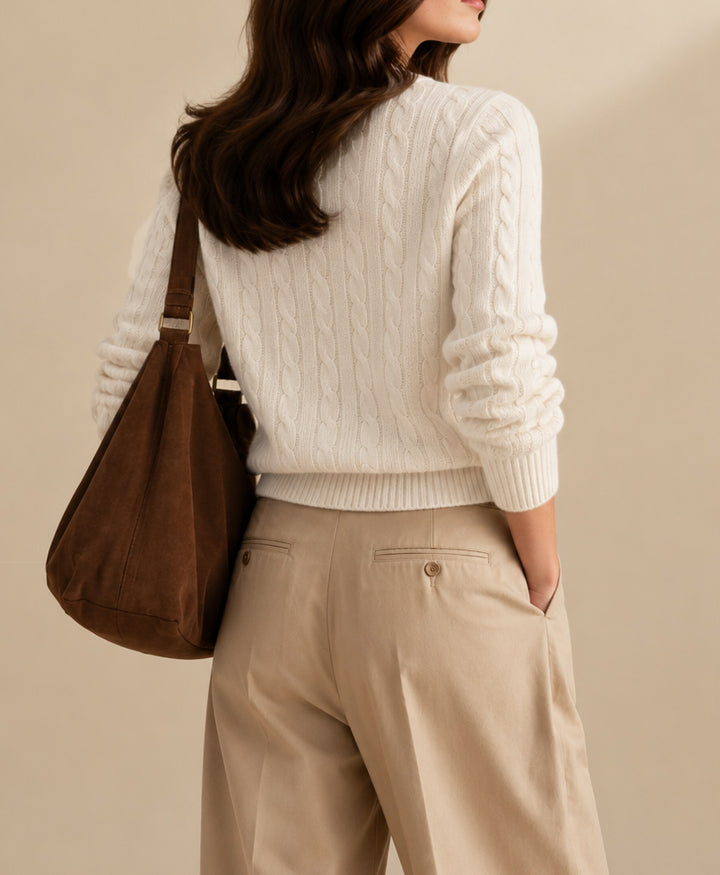 White Cable Knit Cardigan (Women)