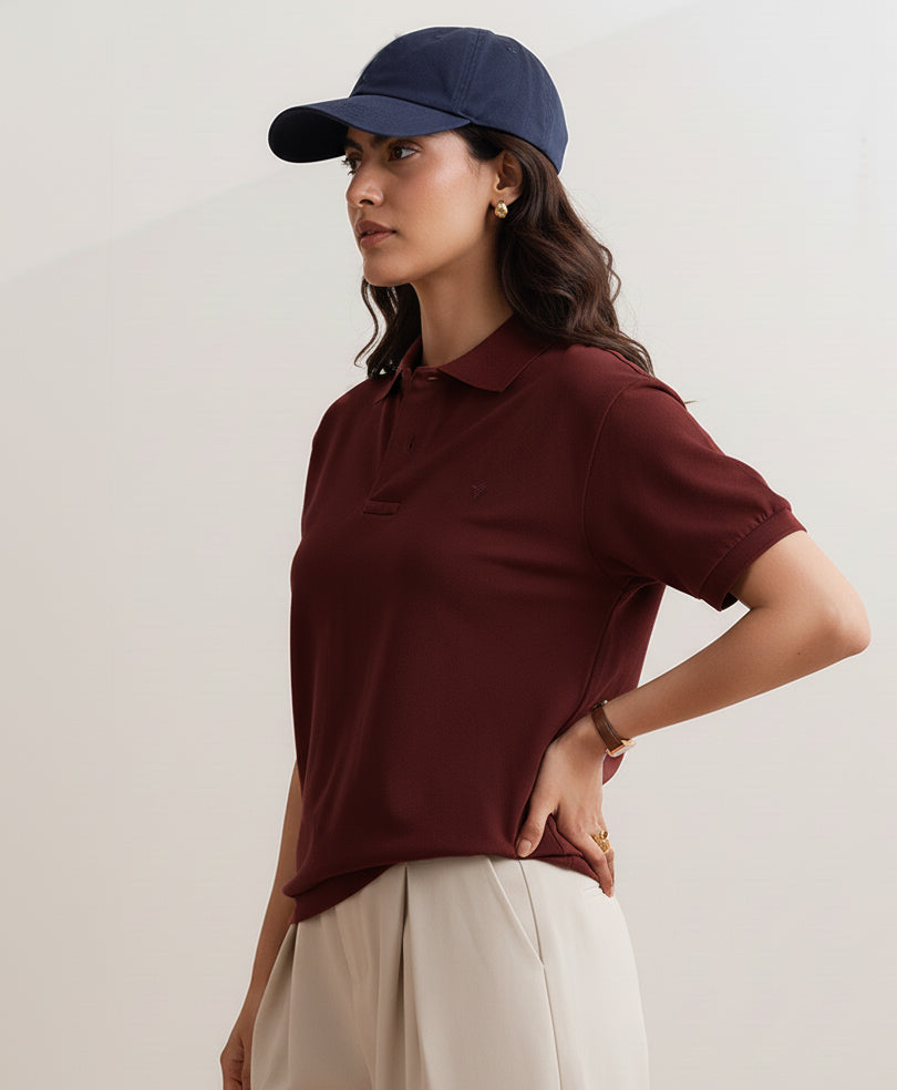 Port Maroon Relaxed Fit Polo (Women)