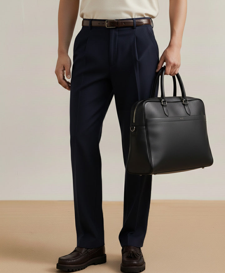 Dk Navy Pleated Dress Pant