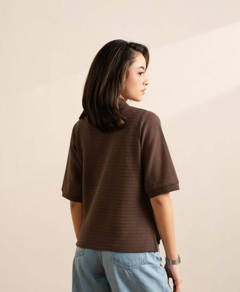 Chocolate Brown Knitted Zip POLO (Women)