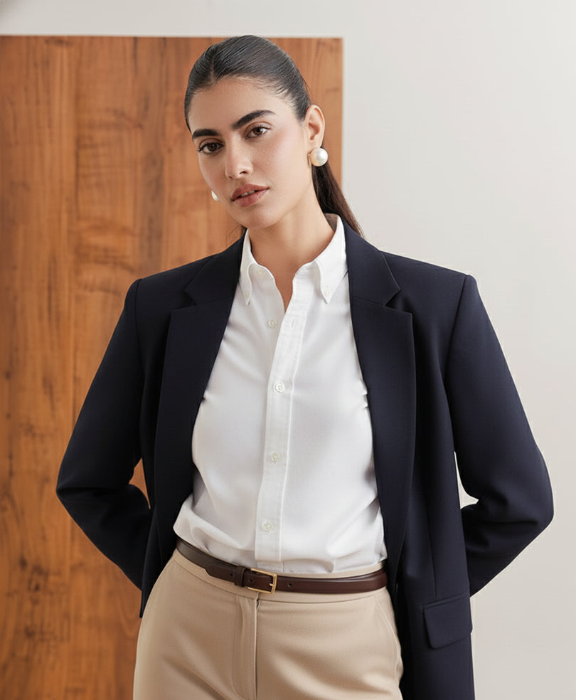 White Oxford Shirt - Navy (Women)