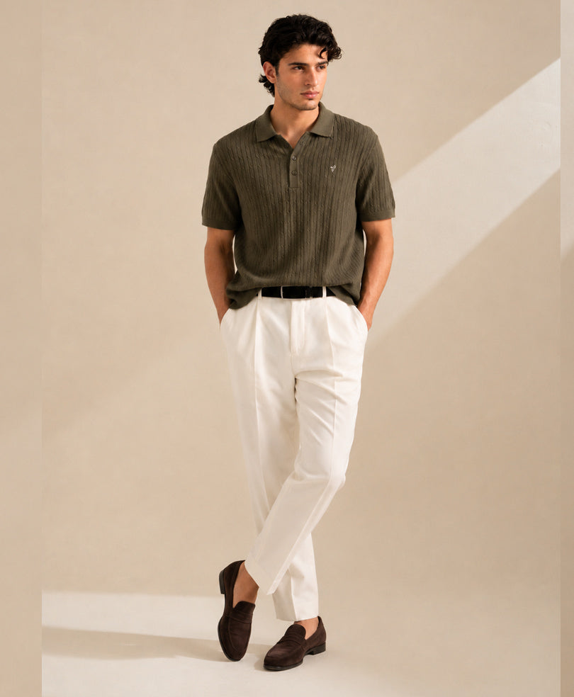 Olive Green Cable Knit POLO