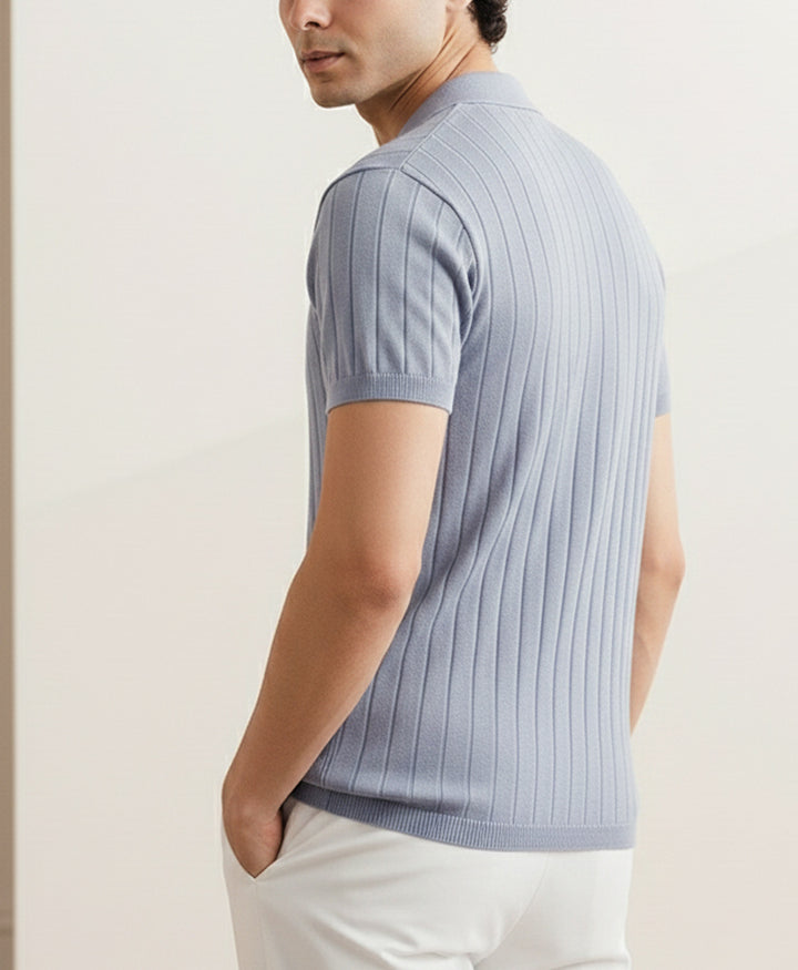 Drop Needle knit POLO Rise Blue