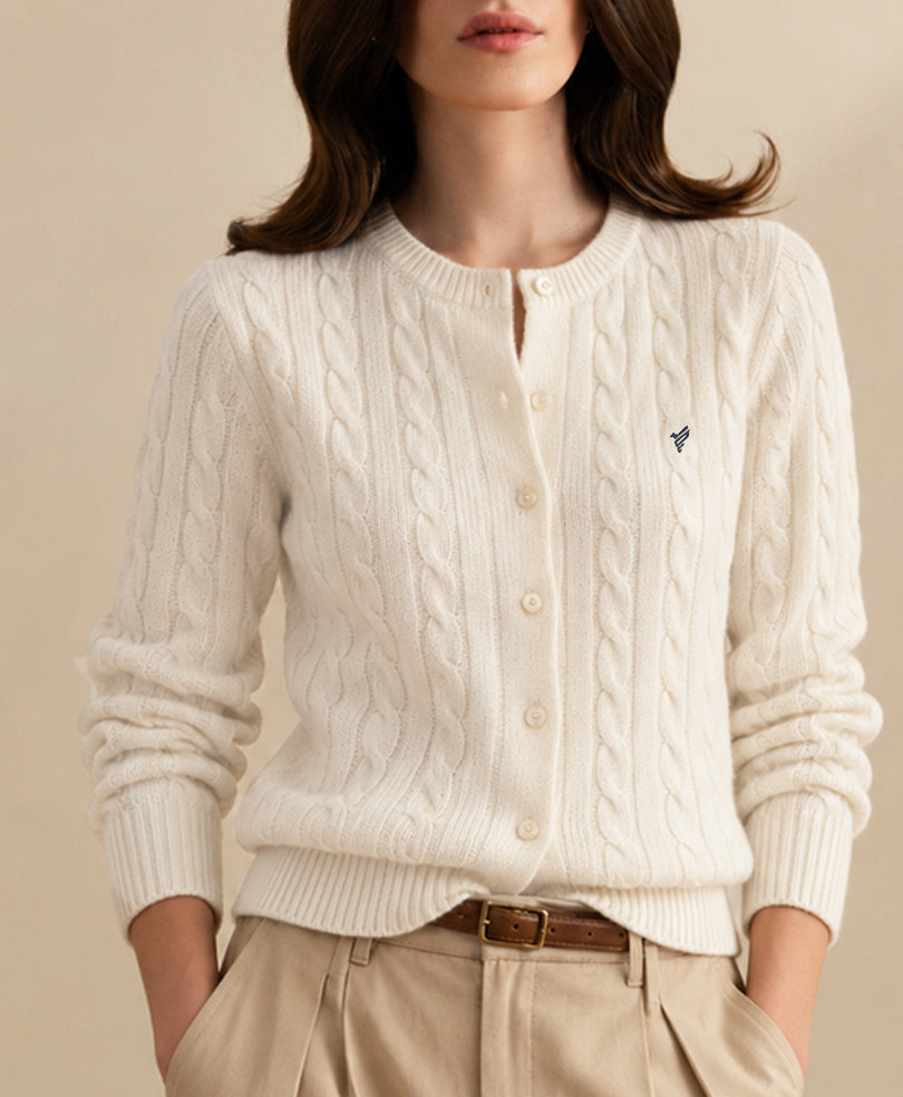 White Cable Knit Cardigan (Women)
