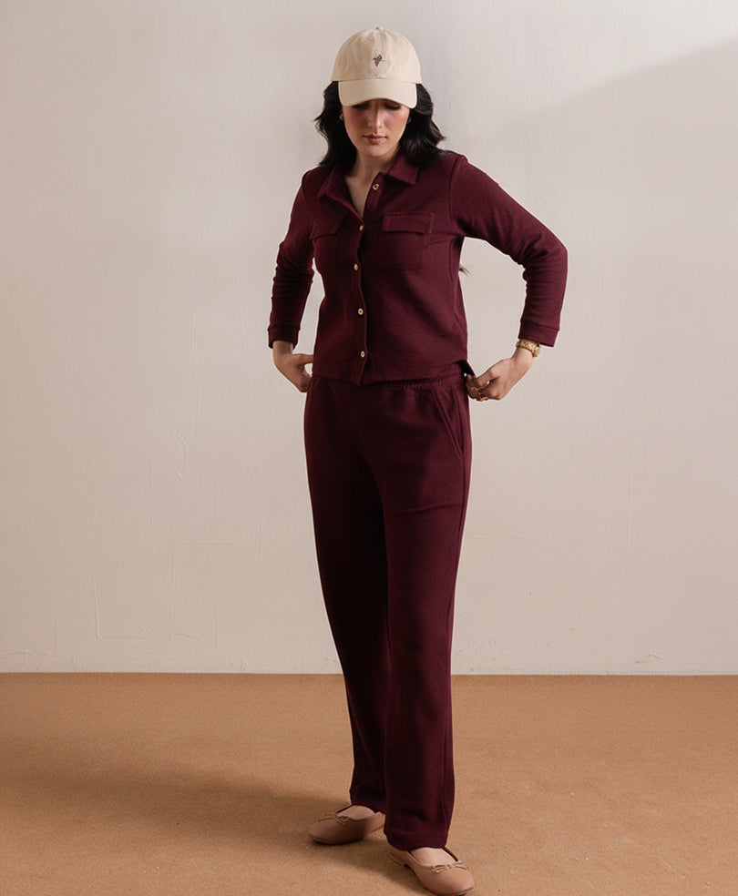 Maroon Fine Waffle knit Shirt (Women)