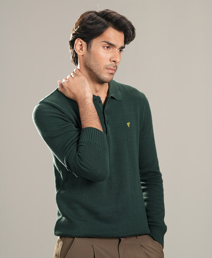 Green Knitted Full Sleeves POLO