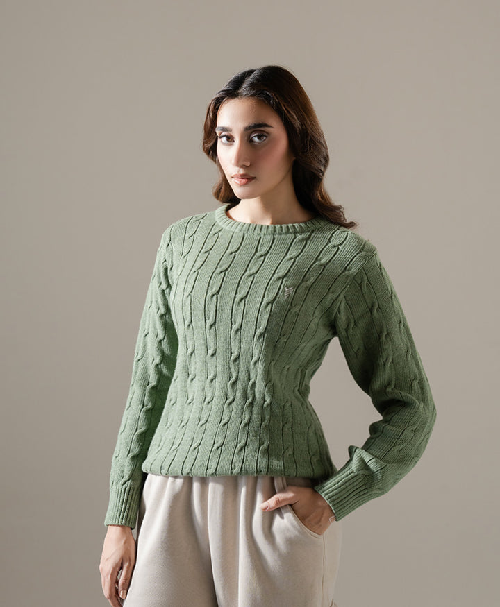 Olive Cable Knit Sweater (Women)