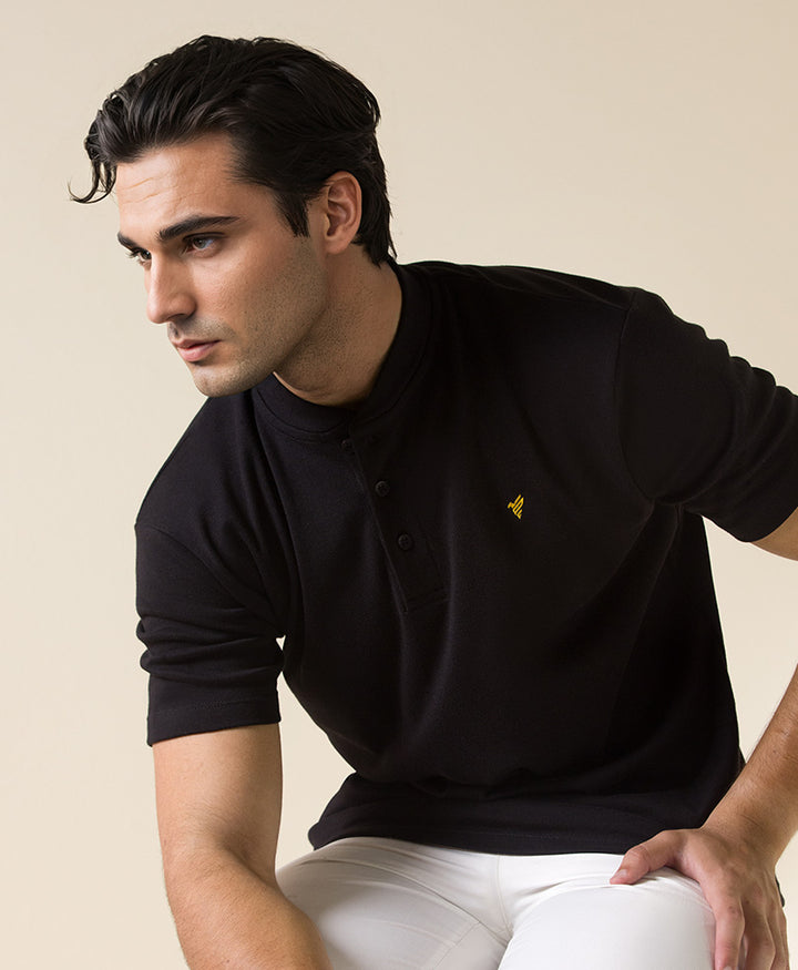 Black Henley Interlock POLO