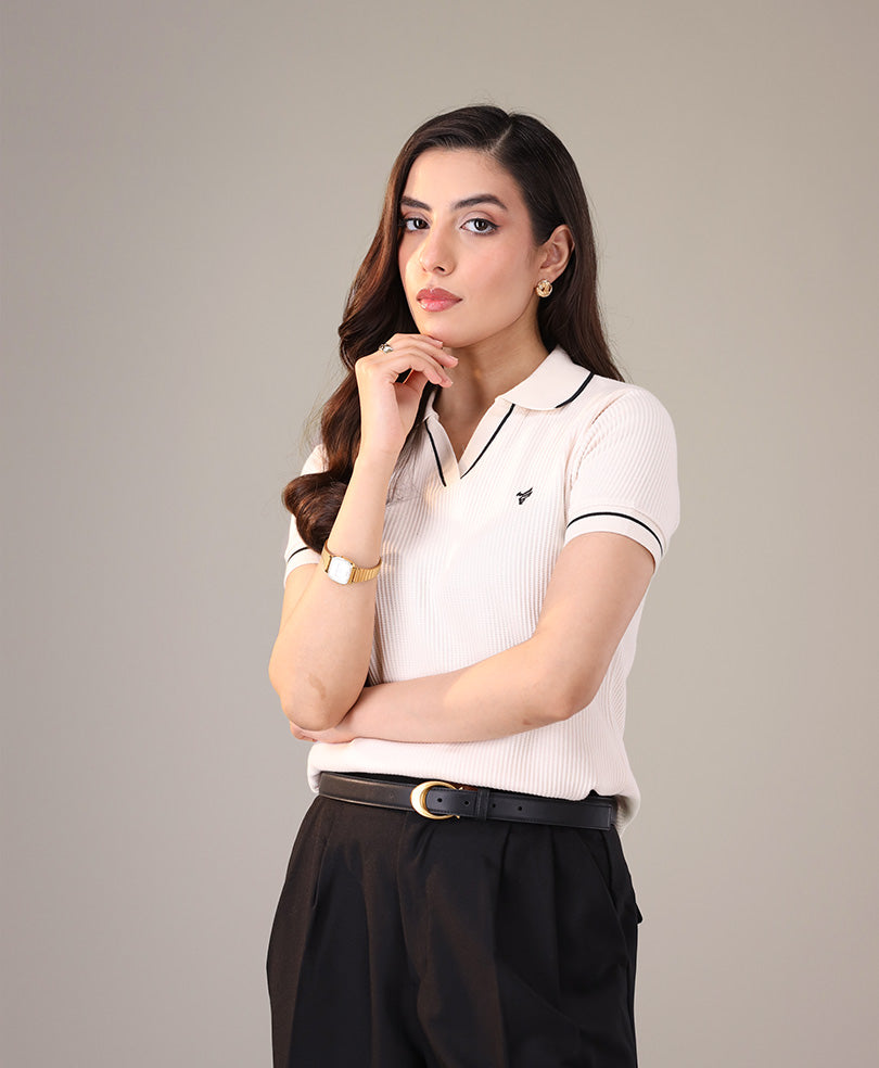 Cream French Knit POLO (Women)