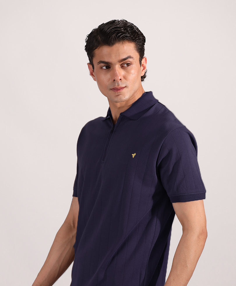 Navy Drop Needle Zip POLO