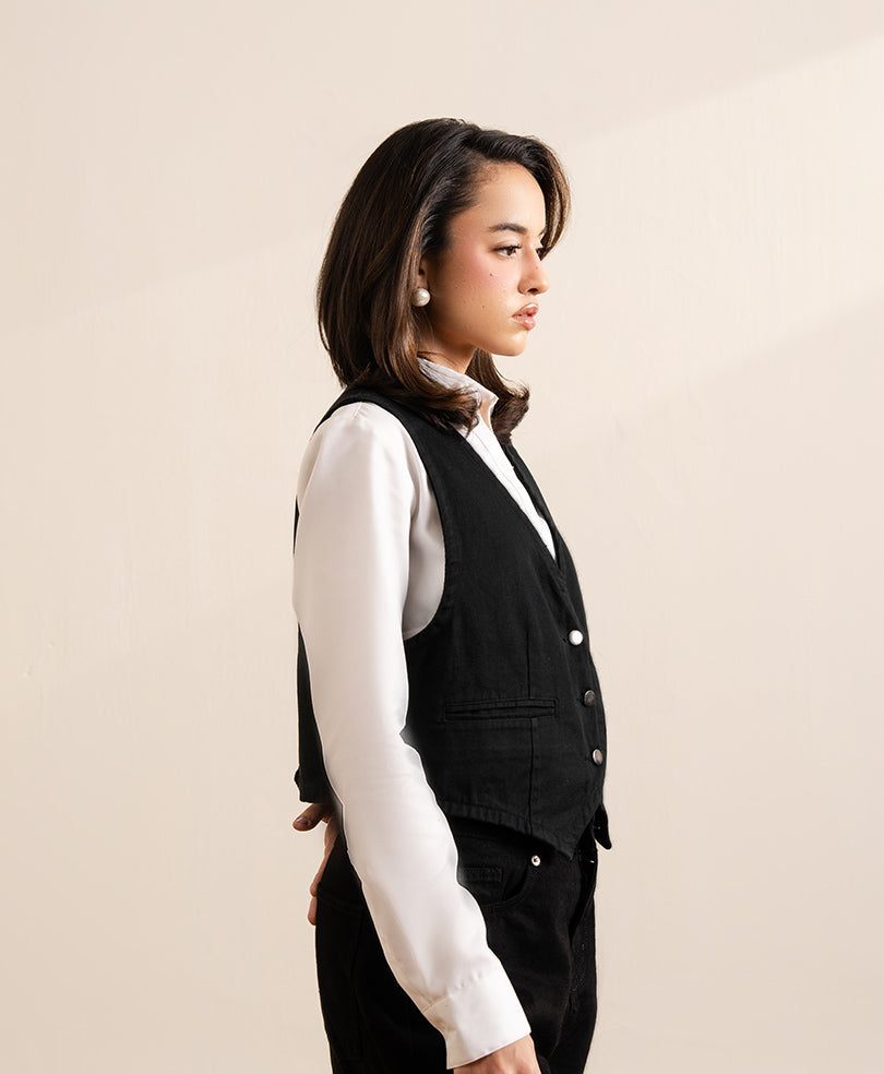 Black Denim Waistcoat (Women)