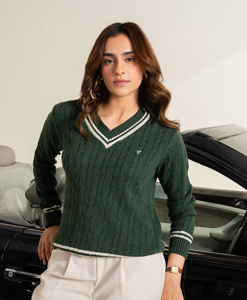 Classic Green Cricket Sweater (Women)