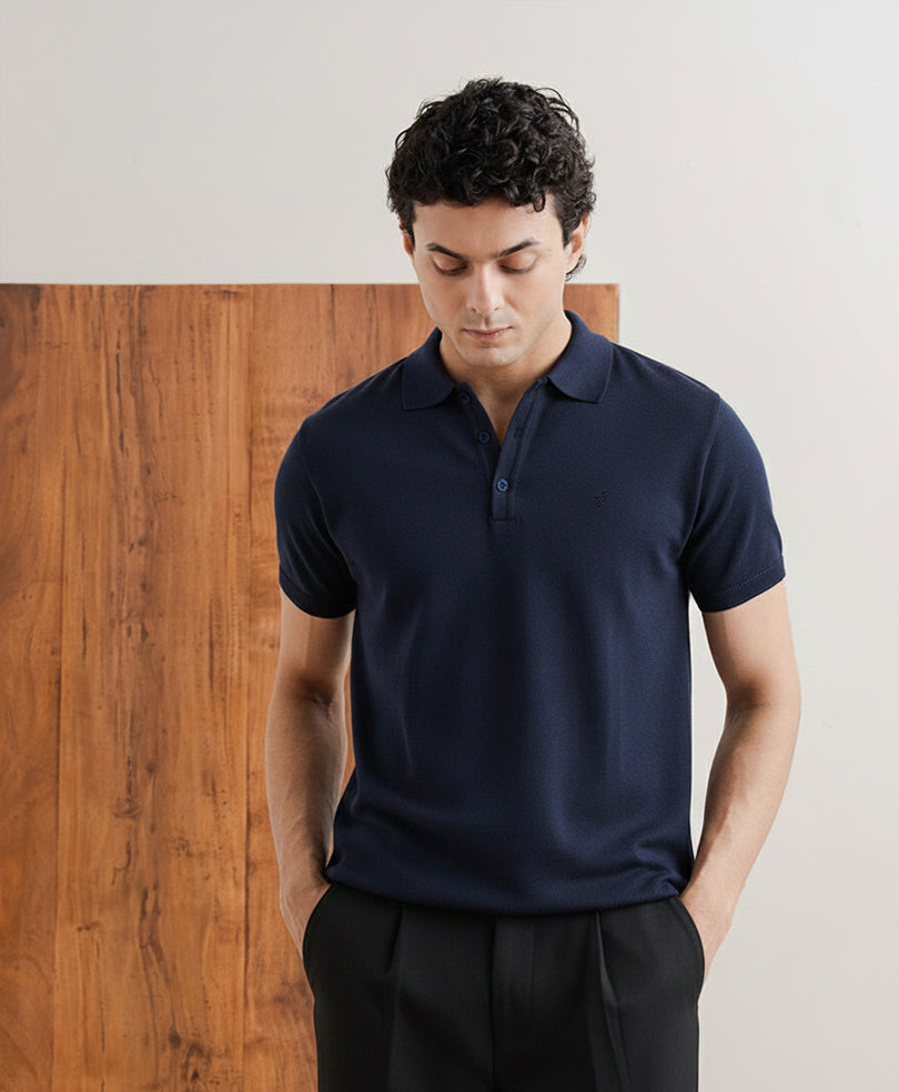 Basic Knitted Polo Standard Navy