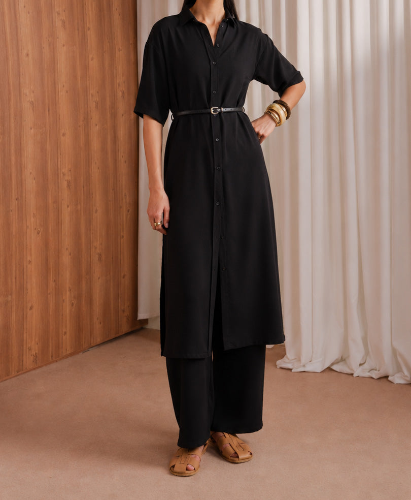 Black Sleek Shirt Dress (Women)