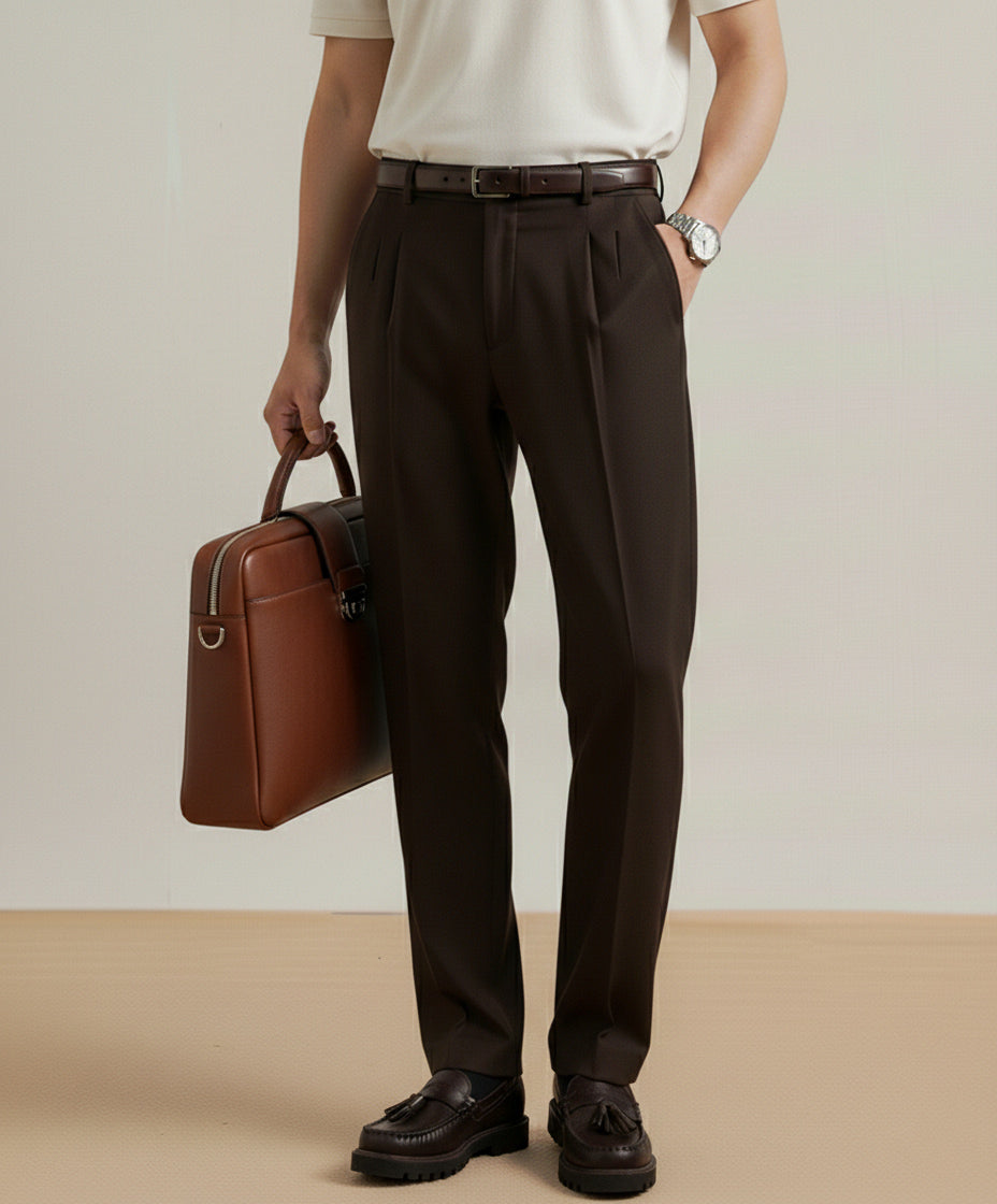 Brown Pleated Dress Pant