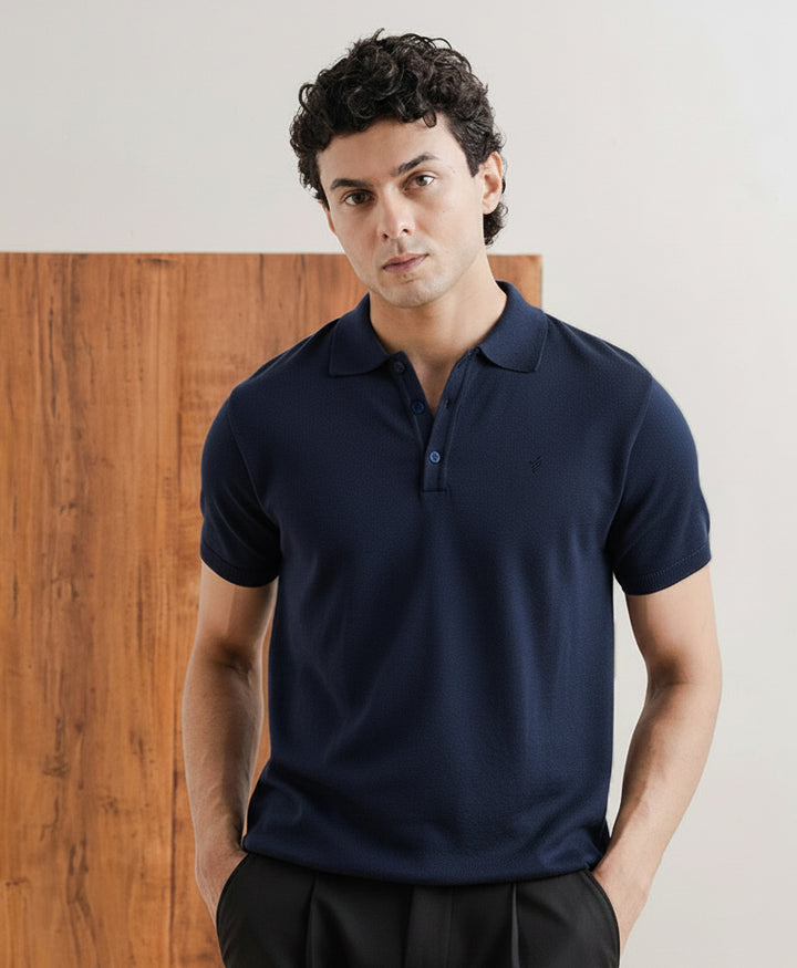 Basic Knitted Polo Standard Navy