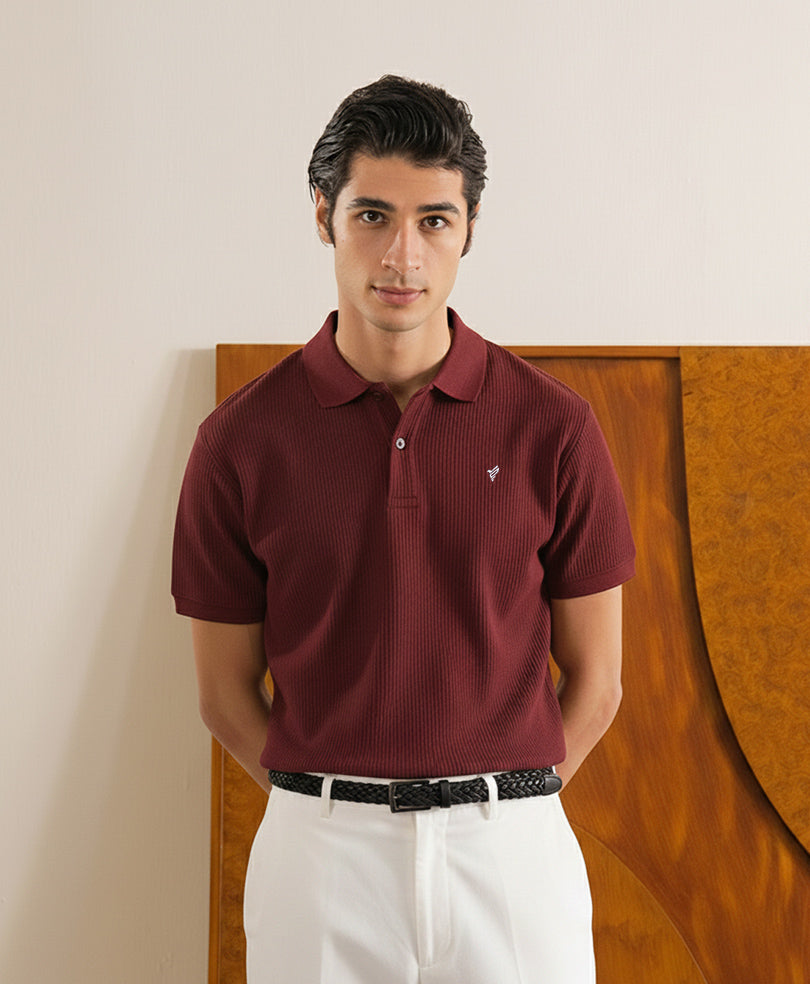 Wine Waffle knit POLO