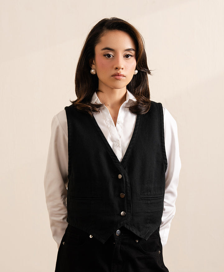 Black Denim Waistcoat (Women)