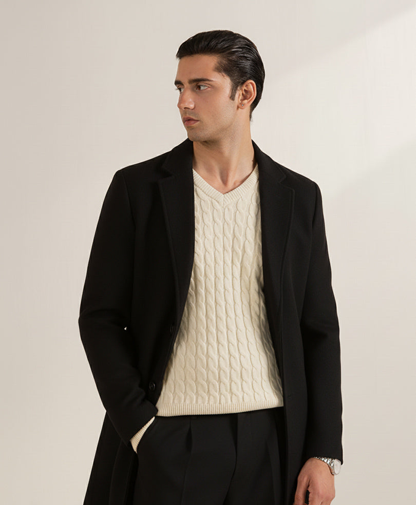 OFF White V-Neck Cable Knit Sweater