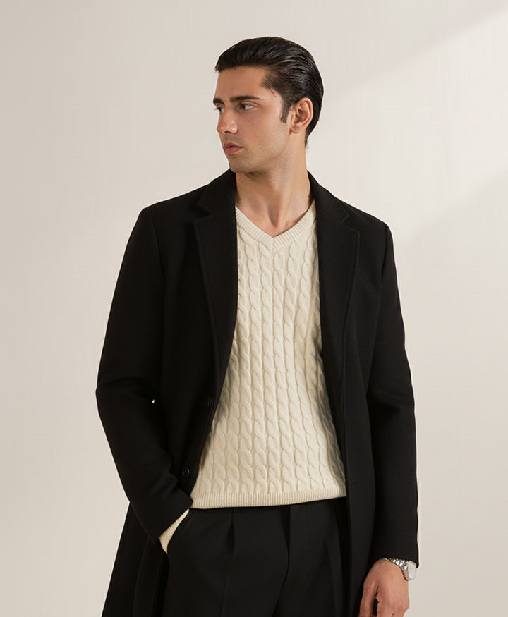 OFF White V-Neck Cable Knit Sweater