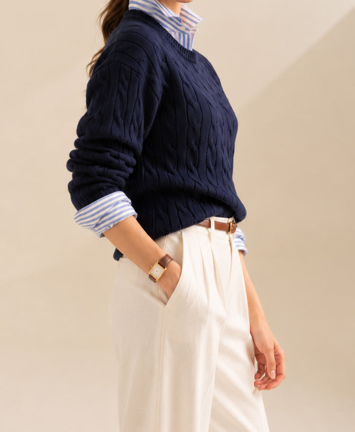 Navy Cable Knit Sweater (Women)