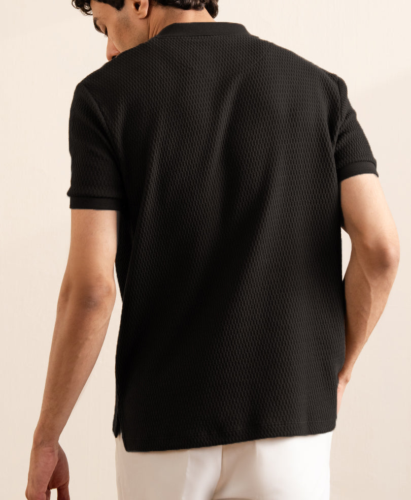 Black Herringbone Knit POLO