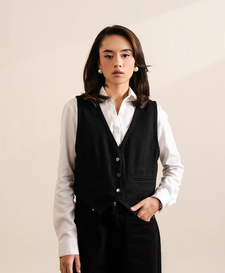 Black Denim Waistcoat (Women)
