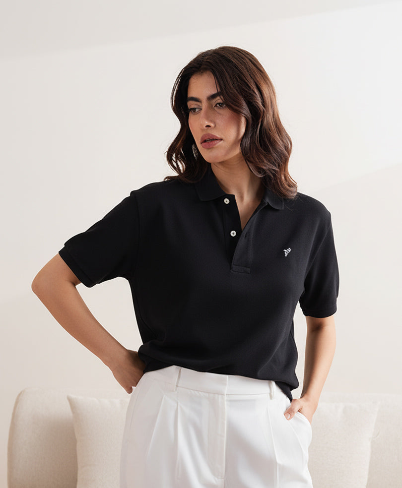 Black Relaxed Fit Polo (Women)