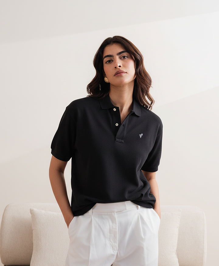 Black Relaxed Fit Polo (Women)