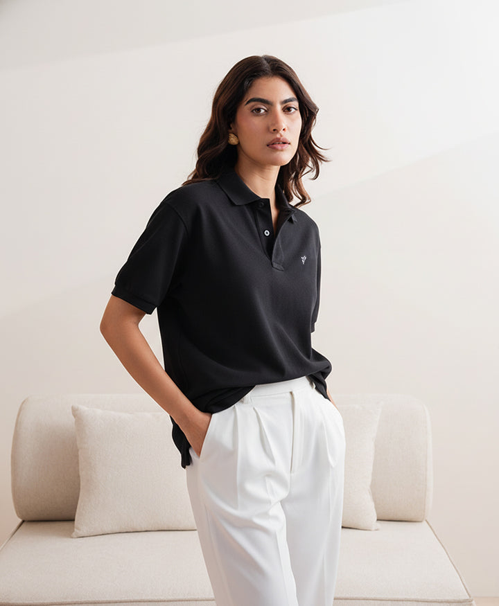 Black Relaxed Fit Polo (Women)