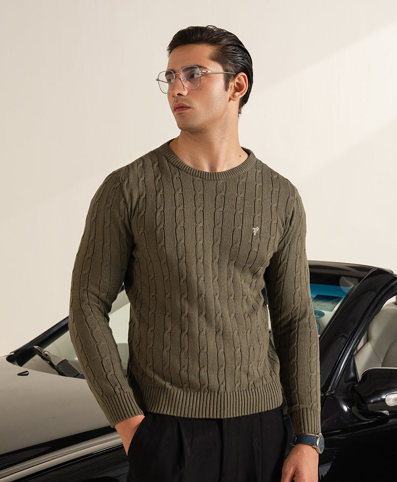 Olive Cable Knit Sweater