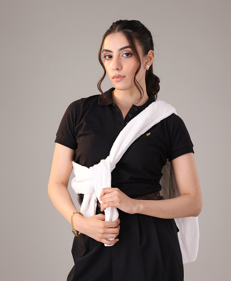 Black Classic Buttoned POLO (Women)