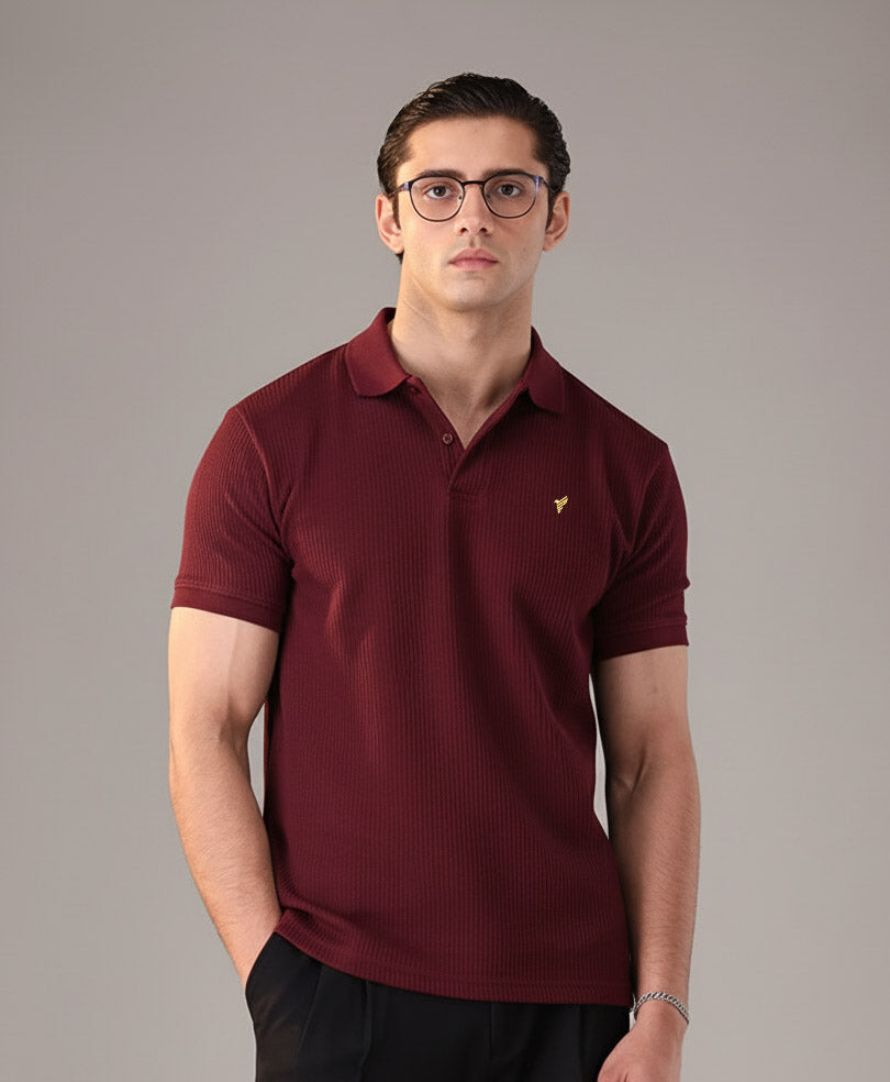 Maroon Waffle Knit POLO