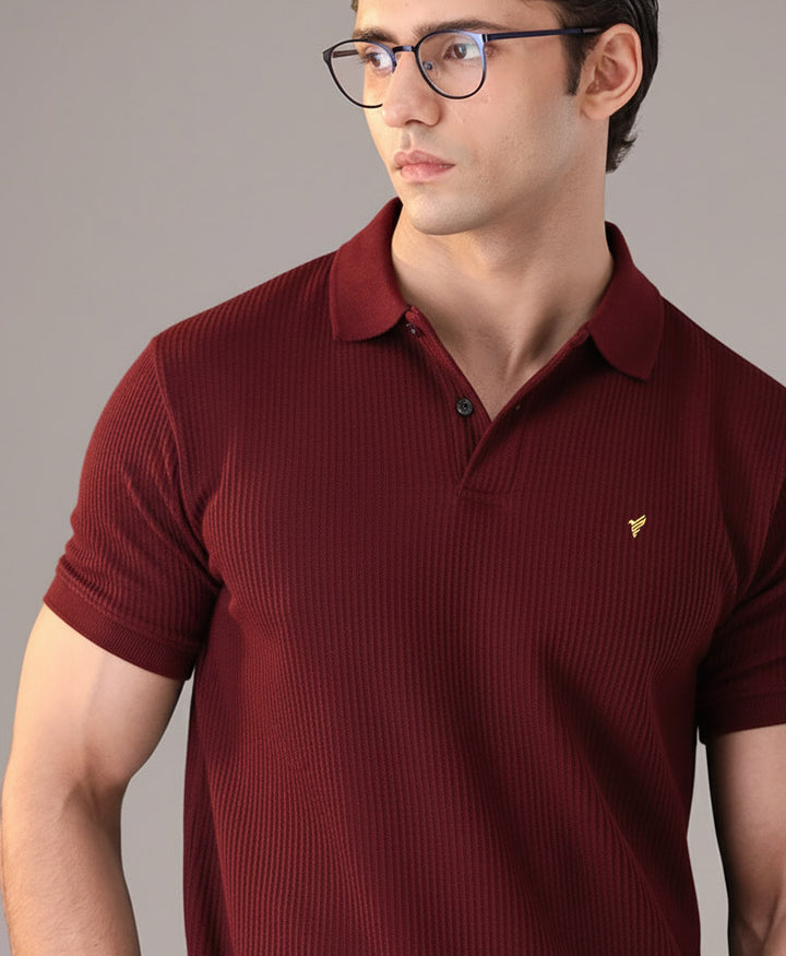 Maroon Waffle Knit POLO