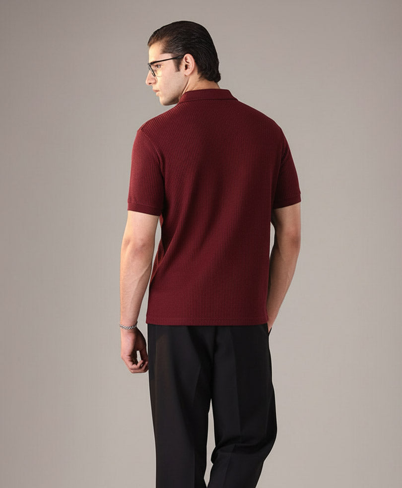 Maroon Waffle Knit POLO