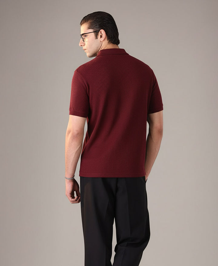 Maroon Waffle Knit POLO