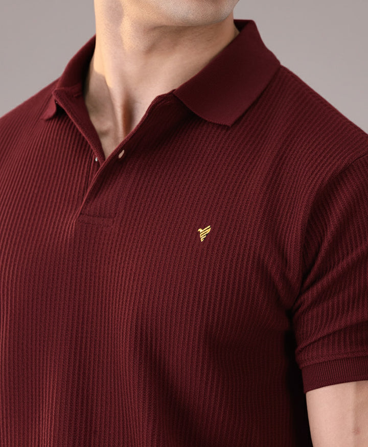 Maroon Waffle Knit POLO