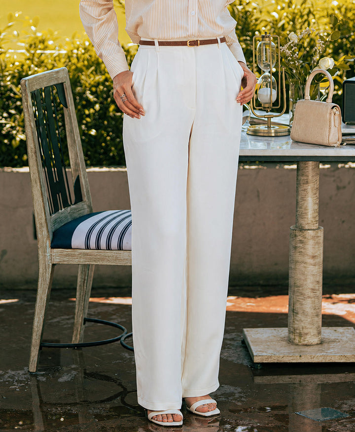 Cream Formal Wide Leg Pants (Women)