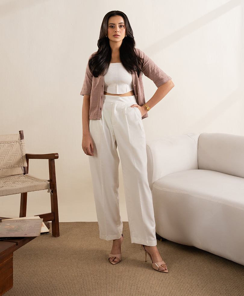 Cream Tapered Pants (Women)